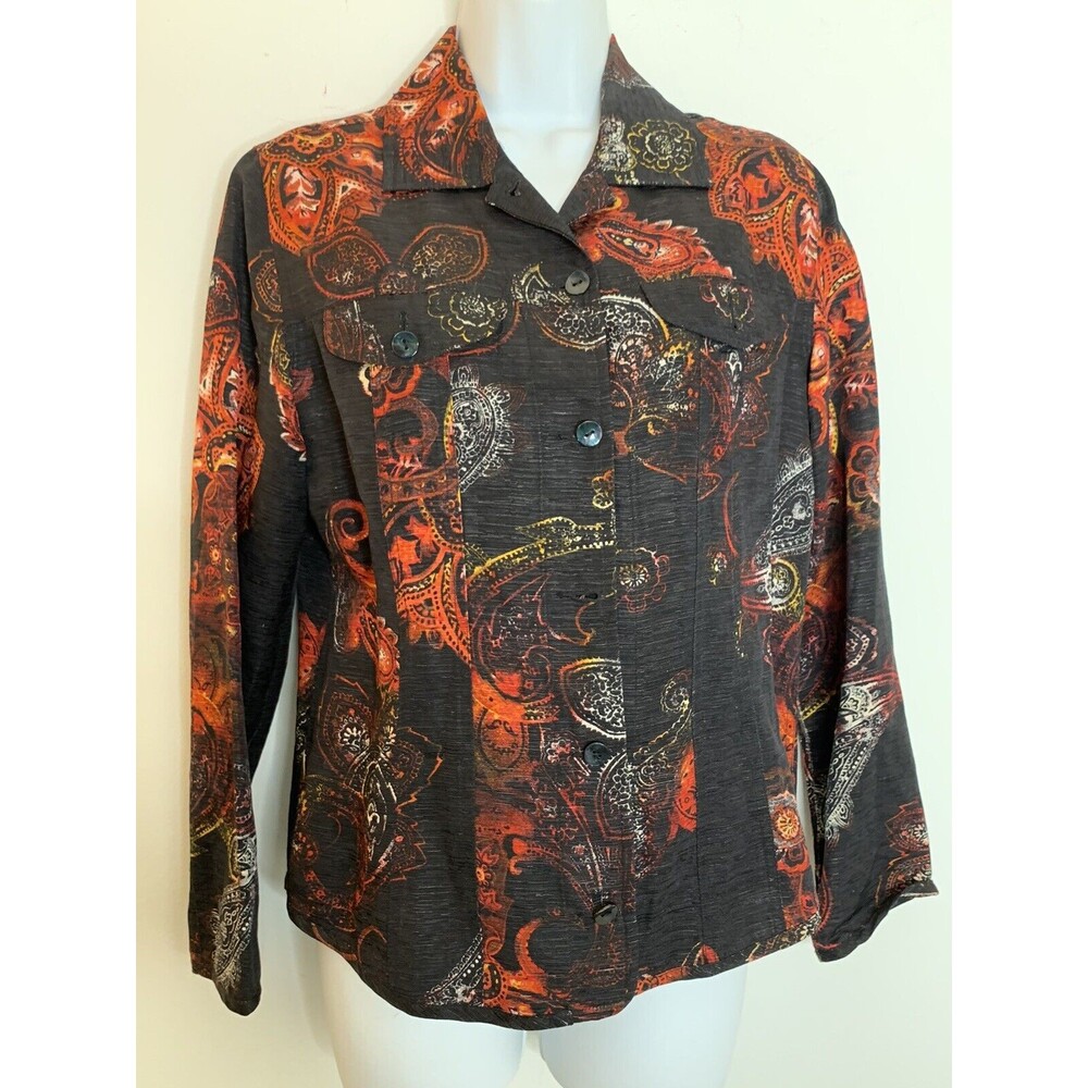 Chico's Asian Silk Linen multicolor shirt 0 4 S (10)